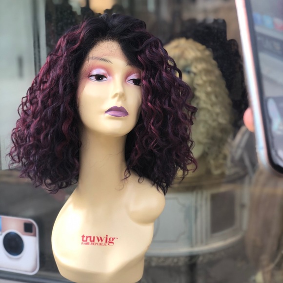 Short spiral curly bob Lacefront wig 2020 purple main image 6